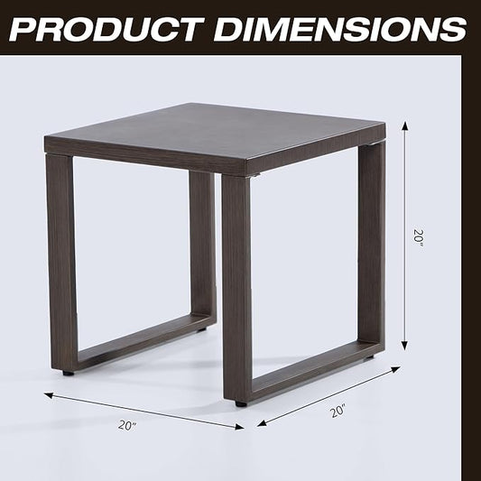 Joyside Outdoor Metal Side Table - 20"x 20" Small Square Coffee Table Patio Bistro Set Table Ideal Match for Patio Furniture, Wood-Looking Brown