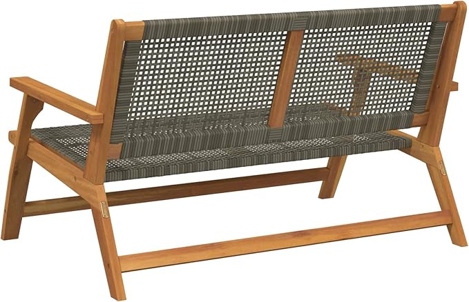 48-inch Acacia Wood Patio Bench, Outdoor Grey Seating for Garden and Porch, Modern Lounge Bench Holds 485 lb, Easy-Assembly Furniture for Backyard, Deck, Sunroom and Picnic