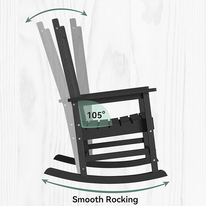 HDPE Outdoor Rocking Chair Set of 2, Oversized Rocking Chairs with Widened Seats & High Backs (2, Black)