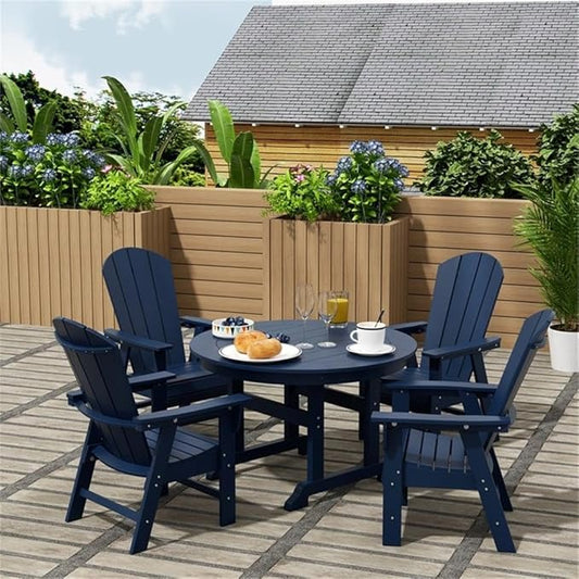 Costaelm Outdoor Adirondack Chair, HDPE Patio Balcony Chairs, Portside Seashell Nautical Curveback Adirondack Chair and Fire Pit Chairs, Navy Blue