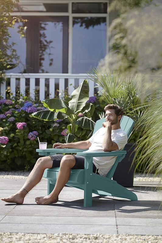 Keter Alpine Adirondack Resin Outdoor Furniture Patio Chairs with Cup Holder-Perfect for Beach, Pool, and Fire Pit Seating, Teal