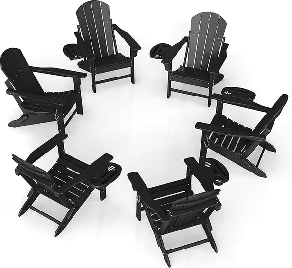 FOOWIN Folding Adirondack Chair Set of 6, HDPE Adirondack Chairs with Cup Holder - Photo 1