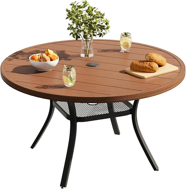 VICLLAX 40.6" Round Metal Outdoor Dining Table for 4, Patio Table with Umbrella Hole and Storage Shelf for Garden, Lawn - Photo 1