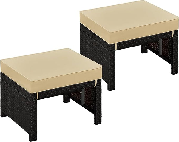 Yaheetech Wicker Ottomans, Set of 2 Footrest with Removable Cushion - Photo 1