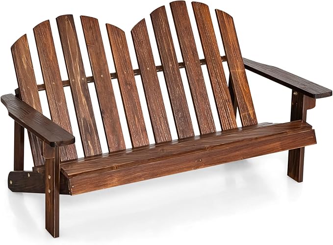 Giantex Kids 2-Seat Adirondack Chair - Fir Wood Double Loveseat with High Backrest, Arm Rest, 300 LBS Weight Capacity, Outdoor All Weather Porch Chair for Balcony, Backyard, Poolside, Yard (1, Coffee)