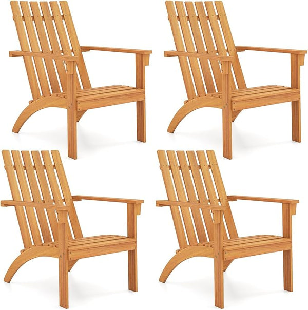 Tangkula Outdoor Adirondack Chair, Solid Acacia Wood Fire Pit Chair with Inclined Backrest, Curved Seat & Wide Armrests - Photo 1