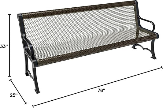 COATEDOUTDOORFURNITURE Heavy-Duty Outdoor Bench Thermoplastic Coated, Expanded Metal, Commercial-Grade Garden Bench, Made in America (Portable with Back, 6 Ft, Textured Gold Vein)