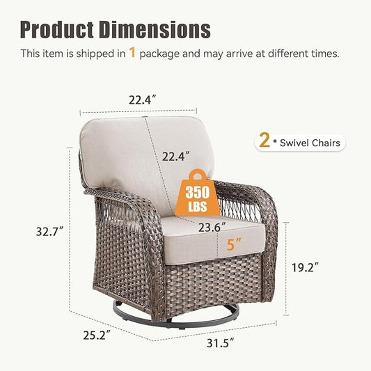 Wicker Swivel Rocker Patio Chairs, Patio Wicker Chairs Swivel Rocker Set of 2 All Weather Glider Rocking Chair Outdoor Conversation Furniture Set for Deck Porch Garden Backyard, Beige