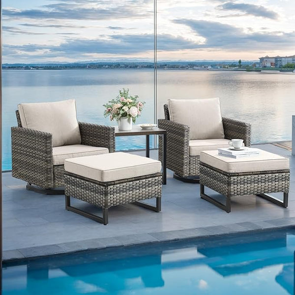 Wicker Outdoor Patio Furniture Set - 5 Piece Patio Conversation Set with 2 Swivel Rocker Chairs - Photo 1