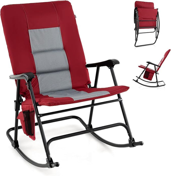 Goplus Oversized Folding Rocking Chair, Padded Patio Lounge Rocker w/Metal Frame, Armrests, Side Pocket - Photo 1
