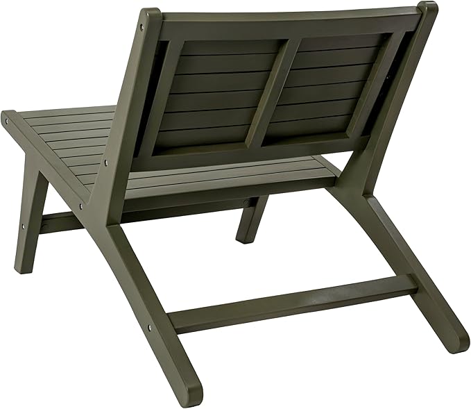 JONATHAN Y PAT2000D Leo Mid-Century Modern Wood Armless Outdoor Lounge Chair, Contemporary, Bohemian, Coastal, Transitional, Rustic, Olive Green