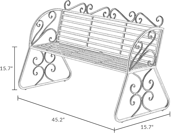 2-Seat Patio Porch Bench 45",Outdoor Metal Garden Bench,Weather Proof Porch Path Chair,Patio Bench with Backrest and Armrests,Patio Bench for Lawn Path Yard Decor Deck Furniture(Gold)