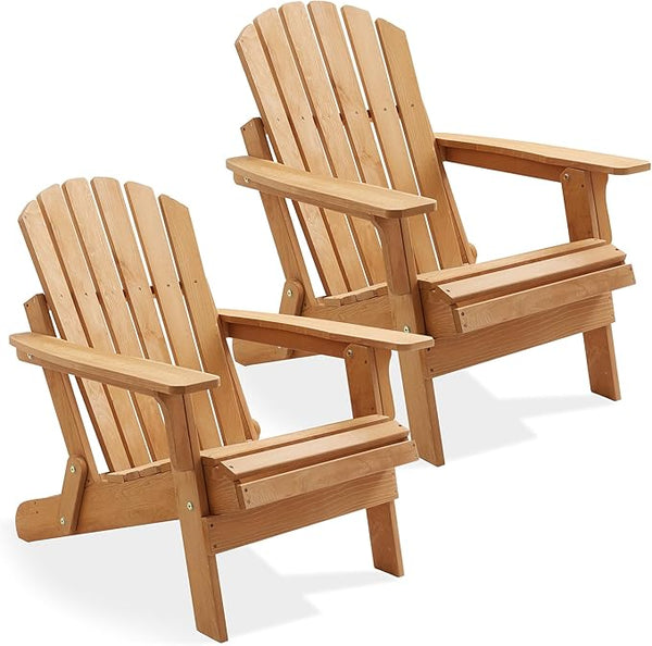 Casafield Oversized Folding Adirondack Chair, Set of 2 Cedar Wood Outdoor Fire Pit Lounge Chairs for Patio, Deck, Yard - Photo 1