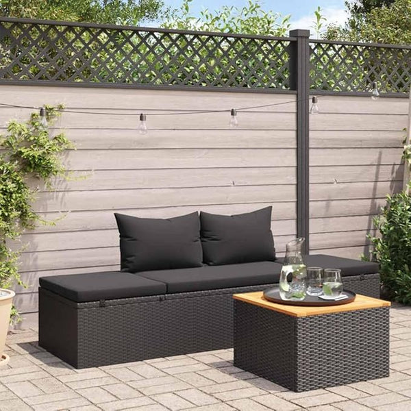 Adjustable Sun Lounger with Cushions, Black Poly Rattan Outdoor Chaise Lounge for Patio Garden Poolside - Photo 1