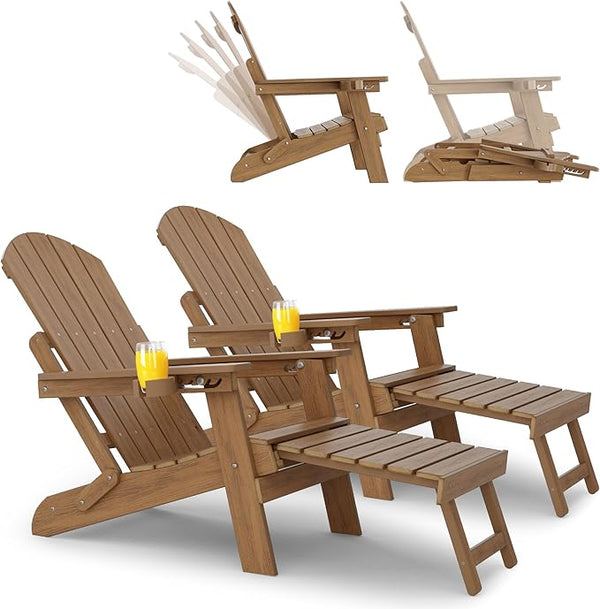 YEFU Adirondack Chair with Retractable Ottoman: Folding Adirondack Chairs Set of 2-5-Level Adjustable Backrest with - Photo 1