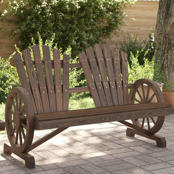 2-Seater Adirondack Chair Solid Fir Wood Outdoor Patio Furniture with Burnt Look for Garden Backyard Poolside - Photo 1