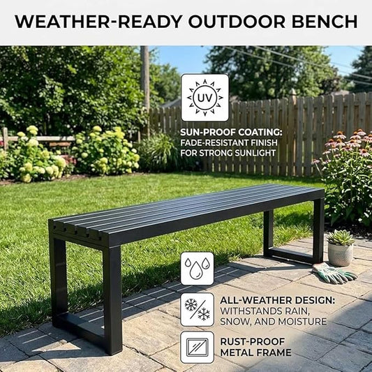 Outdoor Garden Bench, 3.3ft 3.9ft 4.9ft 5.9ft Metal Patio Benches Weatherproof Outside Backless Bench Front Porch Seat Outdoor for Park, Yard, Lawn and Backyard Outside Chair(Blue,3.3ft)