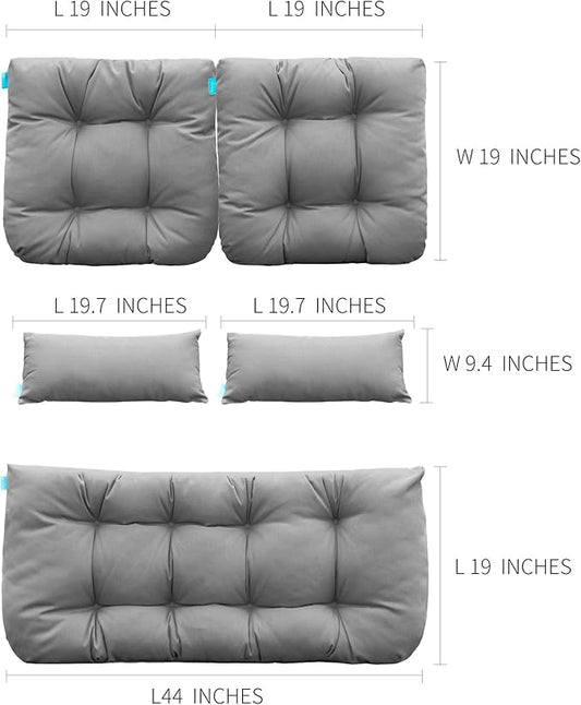 QILLOWAY Outdoor Patio Wicker Seat Cushions Group Loveseat/Two U-Shape/Two Lumbar Pillows for Patio Furniture,Wicker Loveseat,Bench,Porch,All Weather, Settee of 5 (Grey)