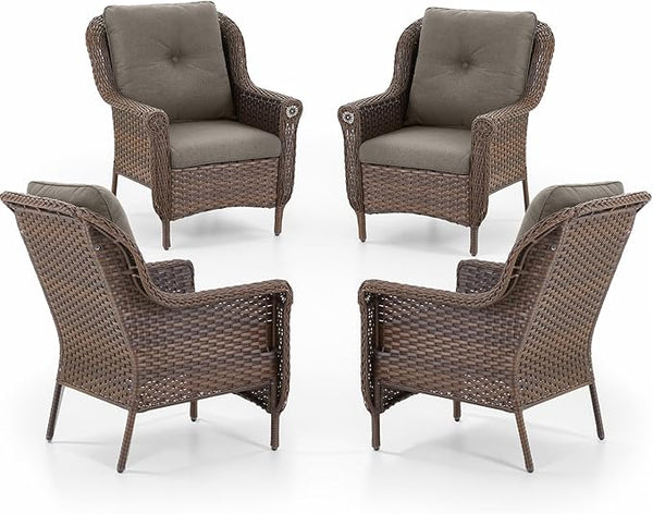 Patio Wicker Chairs Outdoor Furniture Chair - Set of 4 Outside All Weather Lawn Dining Brown Rattan Armchair with High - Photo 1