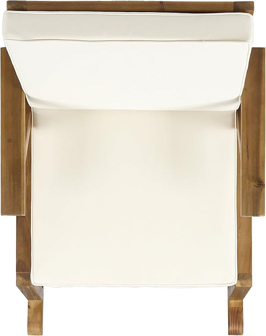 Christopher Knight Home Brent Outdoor Acacia Wood Rocking Chair with Water-Resistant, Teak Finish/Cream Cushion