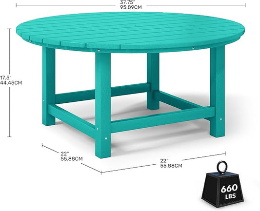 Costaelm Patio Conversation Table, Tatio Accent HDPE Outdoor Weather Resistant, Round Outdoor Porch Balcony Patio Drink Table for Outside, Pool, Backyard, Turquoise