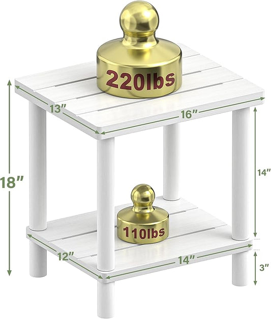 Outdoor Side Table, 2-Tier Small Outdoor Table for Patio, Adirondack Side Tables for Outside or Indoor, Bamboo End Table for Pool, Porch, Weather Resistant Easy Maintenance