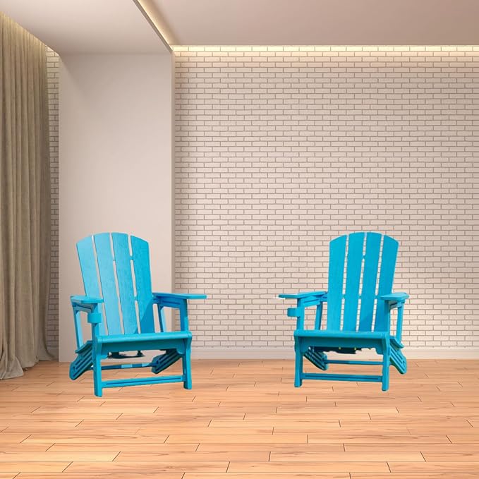Adirondack Chair, Plastic Patio Chair Cup Holder Without Screws Install, Outdoor Chair 400 LBS Capacity, Weather Resistant for Garden Backyard Lawn Beach (Sky Blue)