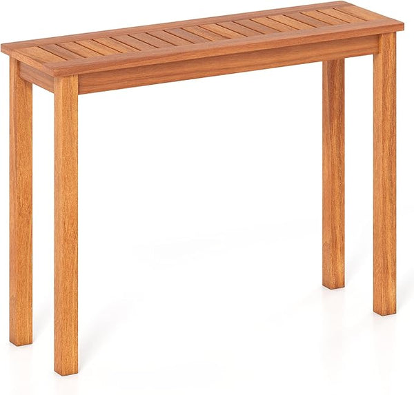 Tangkula Narrow Outdoor Dining Table, Solid Wood Furniture Patio Console Table with Slatted Tabletop - Photo 1