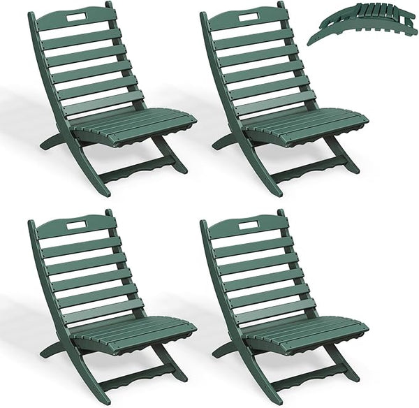 GREENVINES Folding Wave Chairs Set of 4 | Xavier | Portable Adirondack Chair | HDPE | All Weather | Forest - Photo 1