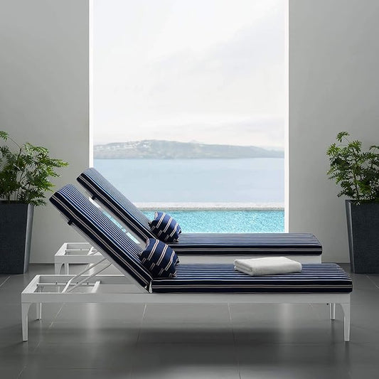 Modway EEI-3301-WHI-STN Perspective Cushion Outdoor Patio Chaise Lounge Chair, Blue