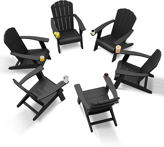 Outdoor Adirondack Chairs Set of 4,Black Wooden Textured Lawn Chairs,Plastic Patio Chairs,Modern Heavy All-Weather Adirondack Chair,Backyard Patio Lawn Poolside Fire Pit