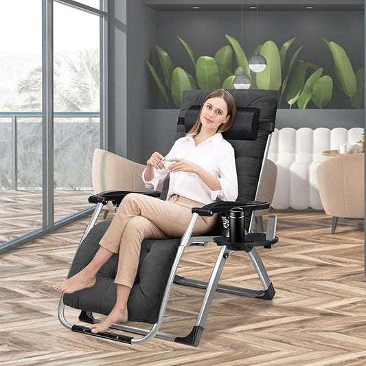 MOPHOTO Zero Gravity Chair, Outdoor Padded Lounge Chair with Side Table, Zero Gravity Recliner Chair, Outdoor Reclining Chair, Sturdy & Comfortable, Supports up to 440lbs