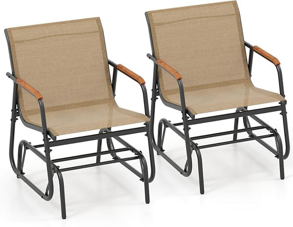Giantex Outdoor Glider, Swing Rocking Chair with Breathable Fabric Seat, Curved Teak Wood Armrests and Metal Frame - Photo 1