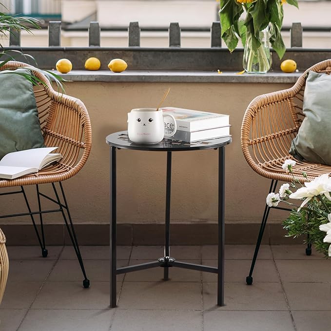 Party Zealot Set of 2 Small Round Metal Side Tables, 13-Inch Black Outdoor End Tables for Patio, Balcony, Porch or Garden – Weather-Resistant Corner Coffee Table for Small Spaces & Indoor Plant Stand