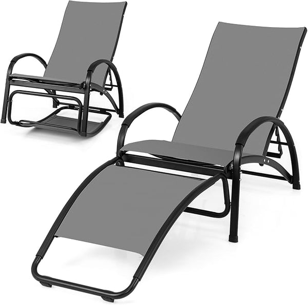Tangkula Rocking Chair Outdoor, 2-in-1 Convertible Lounge Chair with 4-Level Adjustable Backrest - Photo 1