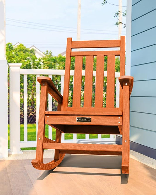 SERWALL Outdoor Rocking Chair Set of 2, Patio Rocking Chairs for Adult, All Weather Resistant Porch Rockers for Lawn Garden, Orange