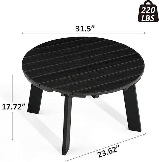Outdoor Round Coffee Table, Adirondack Patio Coffee Table, Outdoor Large Side Table for Balcony Lawn (Black)