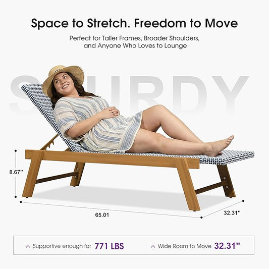 PURPLE LEAF Extra Large Patio Chaise Lounge 2 Pieces French Outdoor Wicker Lounger Matte Teak Aluminum Frame 771LBS Capacity PE Rattan Adjustable Backrest for Pool Garden Beach Backyard Navy