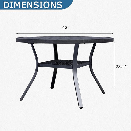 42" Square Patio Dining Table for 4, All-Weather Patio Table with Umbrella Hole, Outdoor Round Dining Table for Lawn Garden Porch, Black