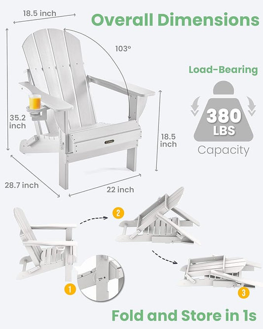 Ciokea Folding Adirondack Chair 2 Pack+ Adirondack Outdoor Side Table 1 Pack (White)