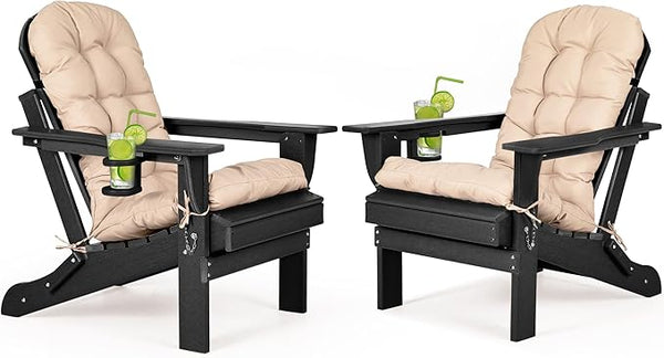 nalone Folding Adirondack Chairs Set of 2 with Cushions and Cup Holder - Photo 1