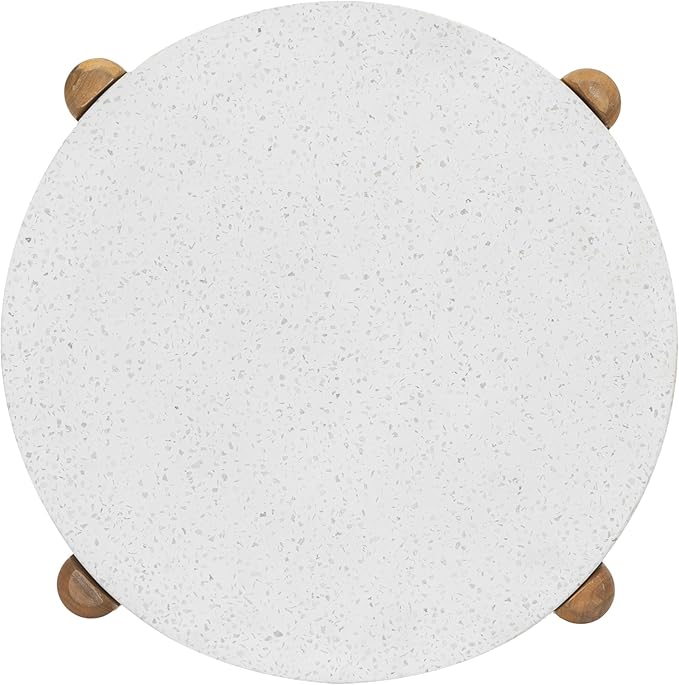 Christopher Knight Home Seeley Patio Acacia Wood Coffee Table, Indoor/Outdoor Table for Garden/Backyard/Poolside/Balcony Cafeteria, Lightweight Concrete Round Top Outdoor Side Table, Milky White+Teak