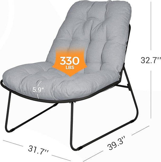 Grand patio Modern Accent Chair, Metal Outdoor Lounge Chair with Soft Cushion,Comfy Papasan Chair for Patio Backyard Porch Deck Bedroom, Weather Resistant and Easy to Maintain, Light Gray