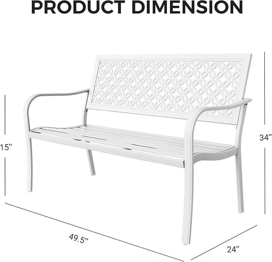 Grand patio 50" Garden Bench, Outdoor Benches with Anti-Rust Metal Powder Coated Frame, Patio Bench for Front Porch Park Outside Furniture Decor,White