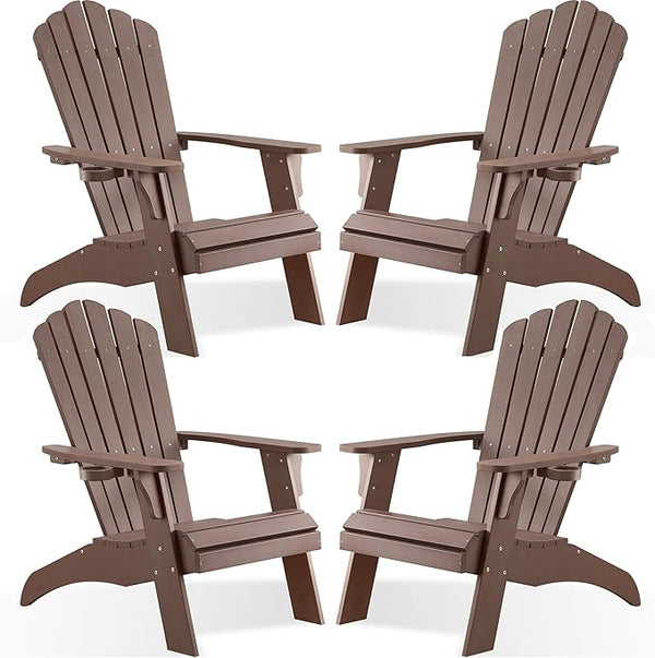 Psilvam Adirondack Chair, Oversized Poly Lumber Fire Pit Chair with Cup Holder, 350Lbs Support Patio Chairs for Garden - Photo 1