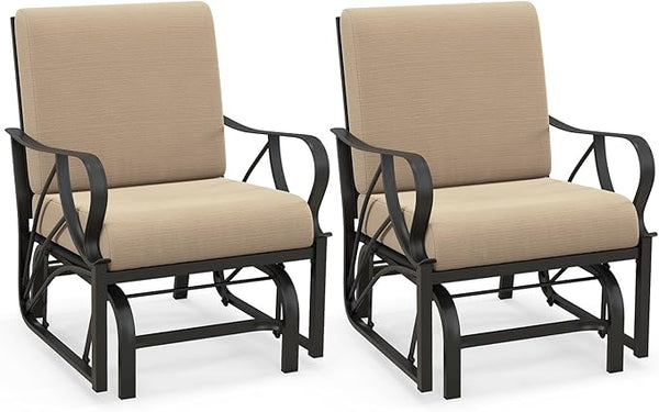 Giantex 2-Pack Outdoor Glider, Patio Rocking Chair with Thick Cushion, Sturdy Metal Frame, Curved Armrest - Photo 1