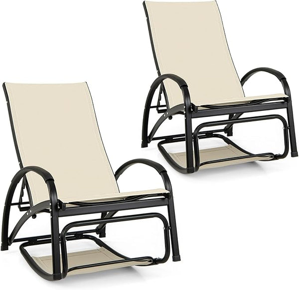 Tangkula Outdoor Rocking Chair Set of 2, 2-in-1 Convertible Lounge Chair with 4-Level Adjustable Backrest - Photo 1