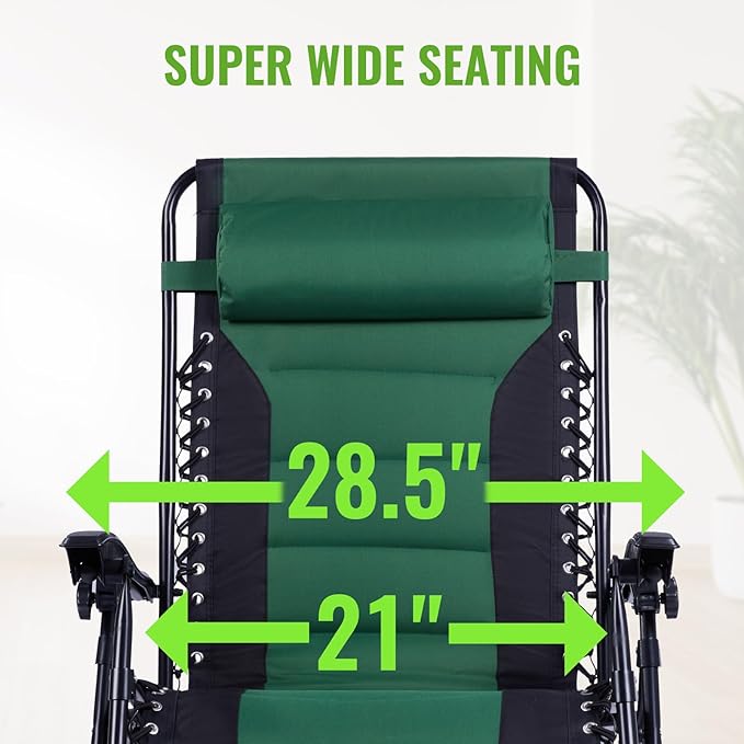 Backyard Expressions Deluxe XL Padded Recliner Zero Gravity Chair – Ergonomic Anti-Gravity Lounger with Folding Design, Side Tray, and Adjustable Headrest