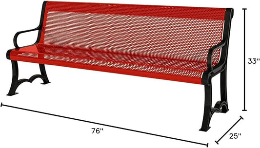 COATEDOUTDOORFURNITURE Coated Outdoor Furniture Heavy-Duty Outdoor Bench Thermoplastic Coated, Punched Steel, Commercial-Grade Garden Bench, Made in America (Portable with Back, 4 Ft, Red)