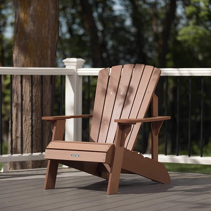 Lifetime Faux-Wood Adirondack Chair, Weather-Resistant Polystyrene, UV-Protected, 300 lb Capacity, Low-Maintenance Outdoor Seating Furniture